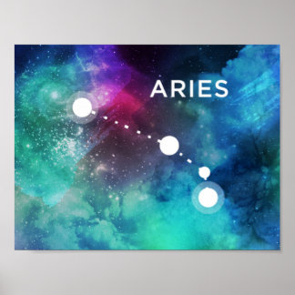Elegant Red Blue Waterverf Nebula Aries Poster