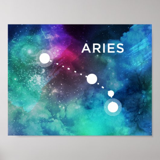 Elegant Red Blue Waterverf Nebula Aries Poster (Voorkant)