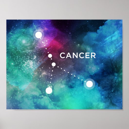 Elegant Red Blue Waterverf Nebula Cancer Poster (Voorkant)