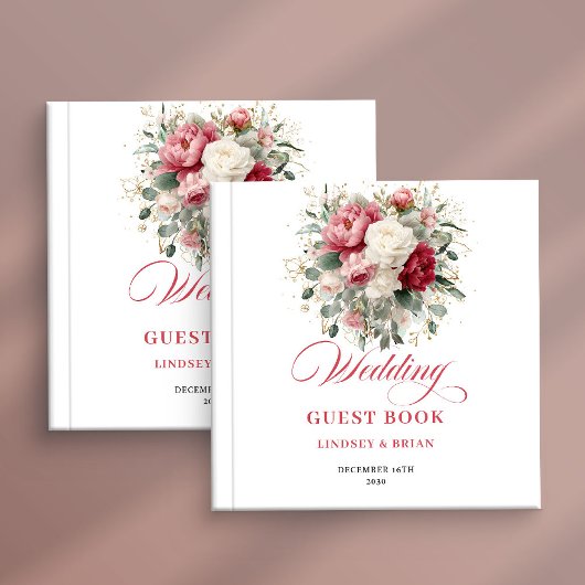 Elegant Red Blush Boho Wedding Guest Book Poster Gastenboek