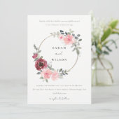 ELEGANT RED BLUSH BURGUNDY FLORAL WEDDING INVITE BEDANKKAART (Staand voorkant)