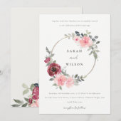 ELEGANT RED BLUSH BURGUNDY FLORAL WEDDING INVITE BEDANKKAART (Voorkant / Achterkant)