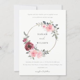 ELEGANT RED BLUSH BURGUNDY FLORAL WEDDING INVITE BEDANKKAART
