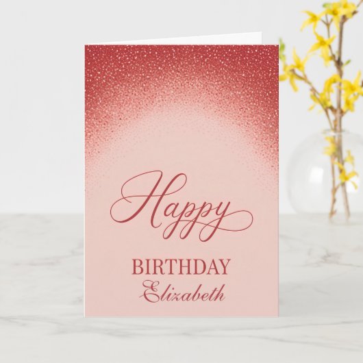 Elegant Red Blush Gradient Birthday Kaart (Gele Bloem)