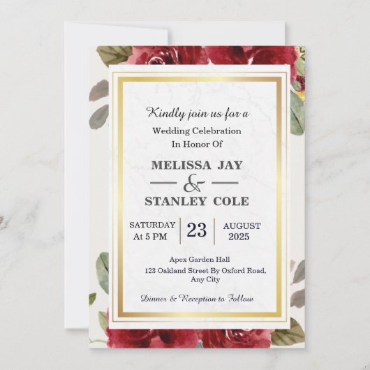 Elegant Red Blush Pink Floral Waterverf Weddenscha Kaart (Voorkant)