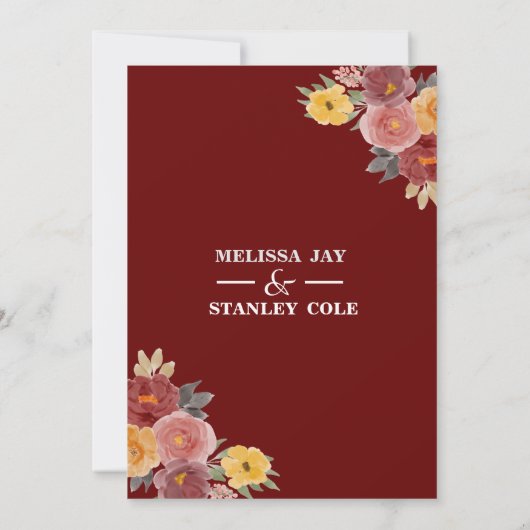 Elegant Red Blush Pink Floral Waterverf Weddenscha Kaart (Achterkant)