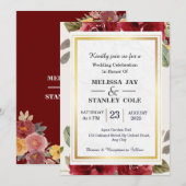 Elegant Red Blush Pink Floral Waterverf Weddenscha Kaart (Voorkant / Achterkant)