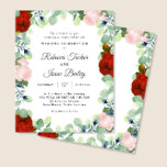 Elegant Red Blush Roos Greenery Wedding Invitation<br><div class="desc">Dit betaalbare trouwontwerp is voorzien van rode waterverf bloemen en roze blauwe rozen die zijn geaccentueerd door eucalyptus greenery. Klik de aanpassingsknoop voor meer flexibiliteit in het wijzigen van de tekst. De variaties van dit ontwerp, de verschillende papiersoorten, evenals de coördinerende producten zijn beschikbaar in onze winkel, zazzle.com/store/doodlelulu. Neem contact...</div>