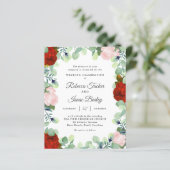 Elegant Red Blush Roos Greenery Wedding Invitation (Staand voorkant)