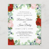 Elegant Red Blush Roos Greenery Wedding Invitation (Voorkant)