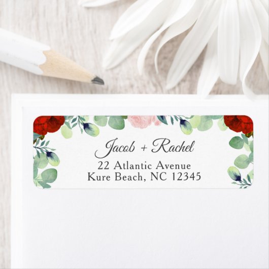 Elegant Red Blush Rozen Greenery Wedding Etiket (Insitu)