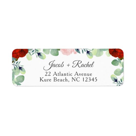 Elegant Red Blush Rozen Greenery Wedding Etiket (Voorkant)