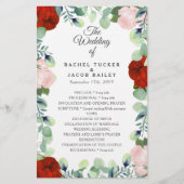 Elegant Red Blush Rozen Greenery Wedding Program (Voorkant)