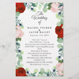 Elegant Red Blush Rozen Greenery Wedding Program