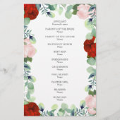 Elegant Red Blush Rozen Greenery Wedding Program (Achterkant)
