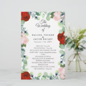 Elegant Red Blush Rozen Greenery Wedding Program (Staand voorkant)