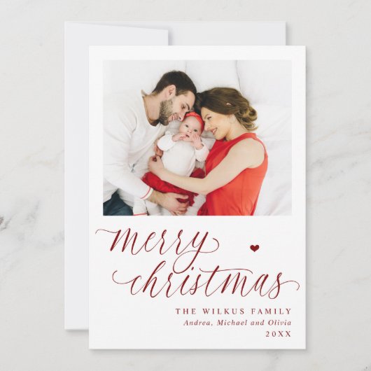 Elegant Red Botanical Merry 1 Photo Christmas Feestdagenkaart (Voorkant)