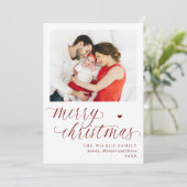 Elegant Red Botanical Merry 1 Photo Christmas Feestdagenkaart (Staand voorkant)