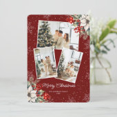 Elegant Red Botanical Photo Christmas Card Feestdagenkaart (Staand voorkant)