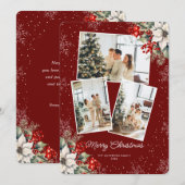Elegant Red Botanical Photo Christmas Card Feestdagenkaart (Voorkant / Achterkant)