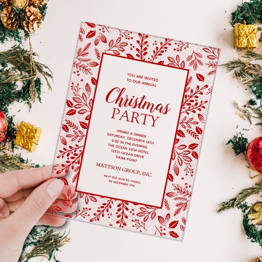 Elegant Red Botanicals Christmas Party Acryl Uitnodigingen