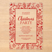 Elegant Red Botanicals Christmas Party Acryl Uitnodigingen (Voorkant)