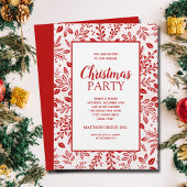 Elegant Red Botanicals Christmas Party Kaart
