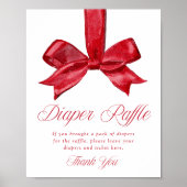 Elegant Red Bow Baby Shower Diaper Raffle Sign Poster (Voorkant)