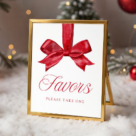 Elegant Red Bow Baby Shower Favors Sign Poster