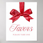 Elegant Red Bow Baby Shower Favors Sign Poster (Voorkant)