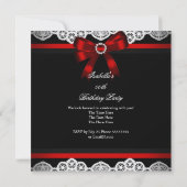 Elegant Red Bow Black Lace White Birthday Party 2 Kaart (Achterkant)