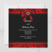 Elegant Red Bow Black Lace White Birthday Party 4 Kaart (Achterkant)