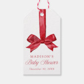 Elegant Red Bow Christmas Baby Shower Cadeaulabel (Voorkant)
