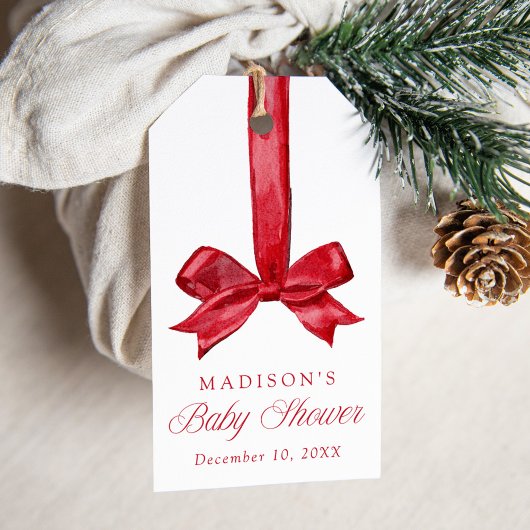 Elegant Red Bow Christmas Baby Shower Cadeaulabel