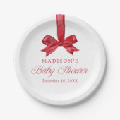 Elegant Red Bow Christmas Baby Shower Papieren Bordje (Voorkant)