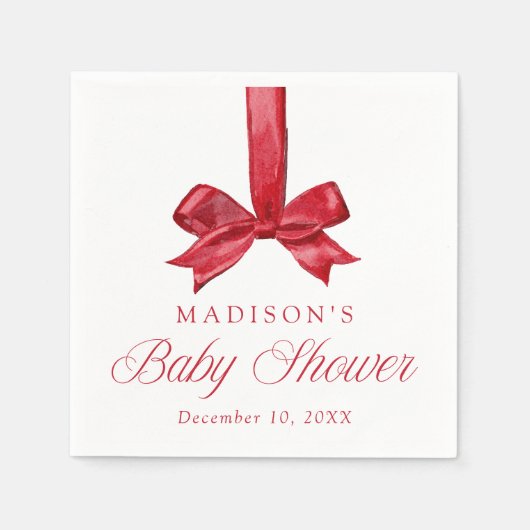Elegant Red Bow Christmas Baby Shower Servet (Voorkant)