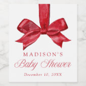 Elegant Red Bow Christmas Baby Shower Wijn Etiket (Enkel label)