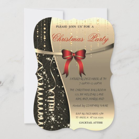 Elegant Red Bow, Confetti Company kerst Party Kaart (Voorkant)