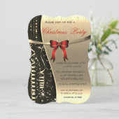 Elegant Red Bow, Confetti Company kerst Party Kaart (Staand voorkant)