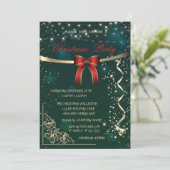 Elegant Red Bow, Confetti Green Kerstparty Kaart (Staand voorkant)