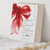 Elegant Red Bow Coquette Script Sweet 16 Party  Kaart