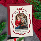 Elegant Red Bow Frame Custom Arch Photo Christmas Feestdagenkaart