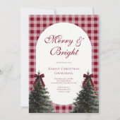 Elegant Red Bow Gingham Family Christmas Party Kaart (Voorkant)