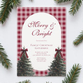 Elegant Red Bow Gingham Family Christmas Party Kaart