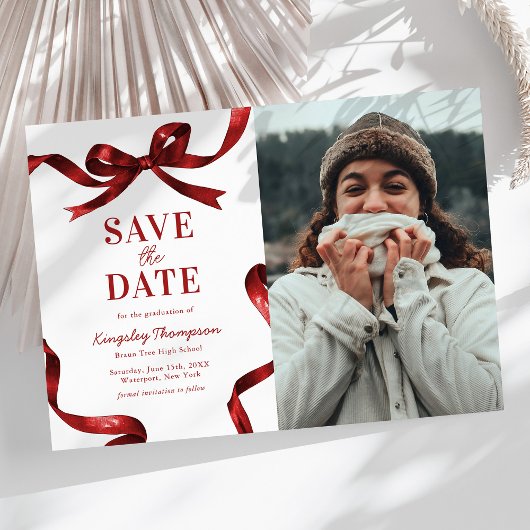 Elegant Red Bow Graduation Save the Date