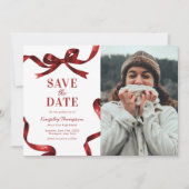 Elegant Red Bow Graduation Save the Date (Voorkant)