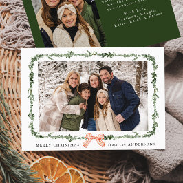 Elegant Red Bow Greenery Garland 2 Foto Feestdagenkaart