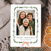 Elegant Red Bow Greenery Garland 2 Foto Feestdagenkaart