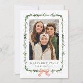 Elegant Red Bow Greenery Garland 2 Foto Feestdagenkaart (Voorkant)