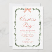 Elegant Red Bow Greenery Garland Christmas Party Kaart (Voorkant)